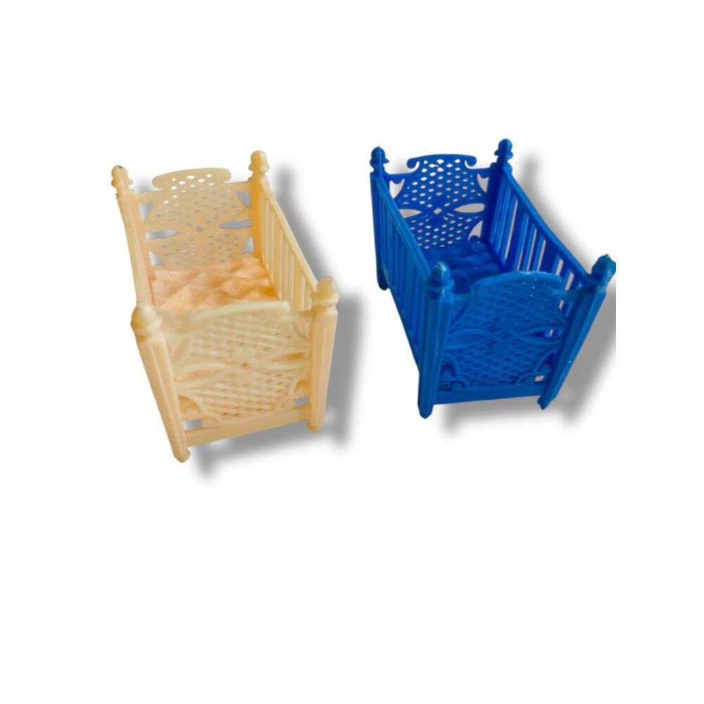 Vintage Blue Box Set of 2 Pink Blue Cribs Bassinet 1.5"h x 2"l